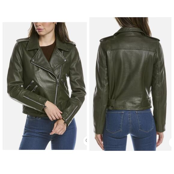 NEW Walter Baker Allison Lamb Leather Moto Jacket Green Zippers Size XS - Picture 1 of 7